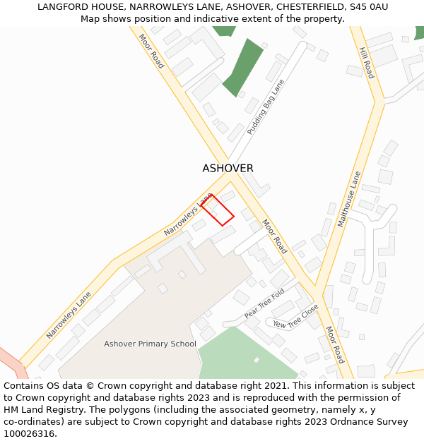 LANGFORD HOUSE, NARROWLEYS LANE, ASHOVER, CHESTERFIELD, S45 0AU: Location map and indicative extent of plot
