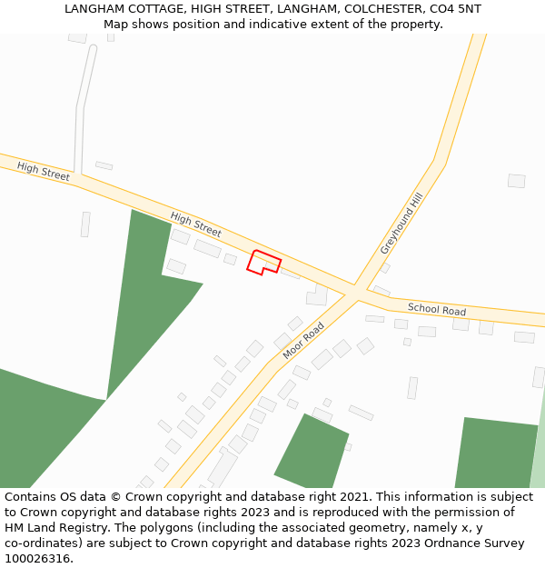 LANGHAM COTTAGE, HIGH STREET, LANGHAM, COLCHESTER, CO4 5NT: Location map and indicative extent of plot
