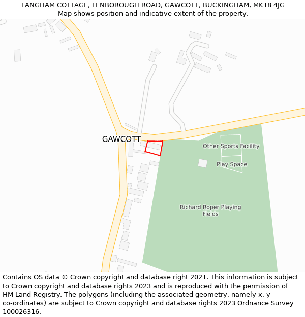 LANGHAM COTTAGE, LENBOROUGH ROAD, GAWCOTT, BUCKINGHAM, MK18 4JG: Location map and indicative extent of plot