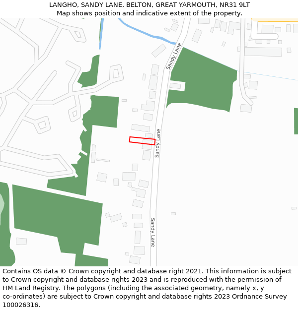 LANGHO, SANDY LANE, BELTON, GREAT YARMOUTH, NR31 9LT: Location map and indicative extent of plot