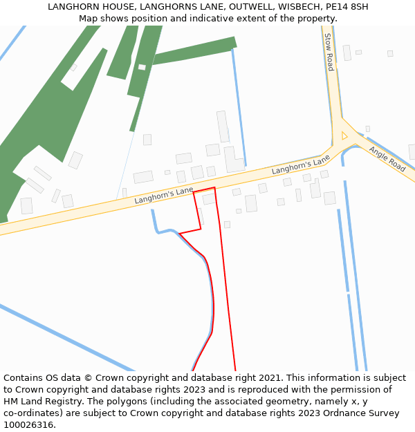 LANGHORN HOUSE, LANGHORNS LANE, OUTWELL, WISBECH, PE14 8SH: Location map and indicative extent of plot