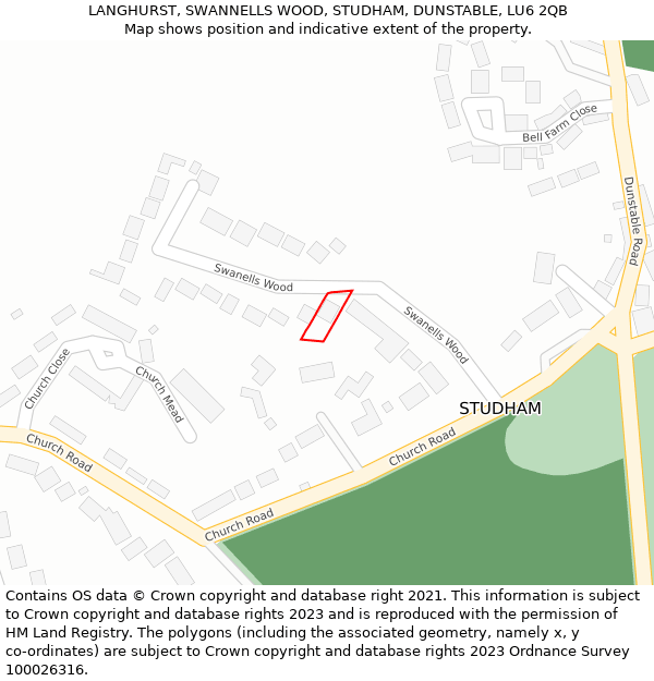 LANGHURST, SWANNELLS WOOD, STUDHAM, DUNSTABLE, LU6 2QB: Location map and indicative extent of plot