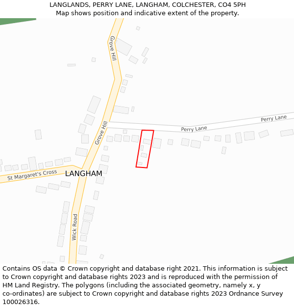 LANGLANDS, PERRY LANE, LANGHAM, COLCHESTER, CO4 5PH: Location map and indicative extent of plot