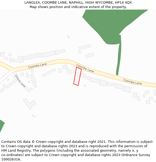 LANGLEA, COOMBE LANE, NAPHILL, HIGH WYCOMBE, HP14 4QX: Location map and indicative extent of plot