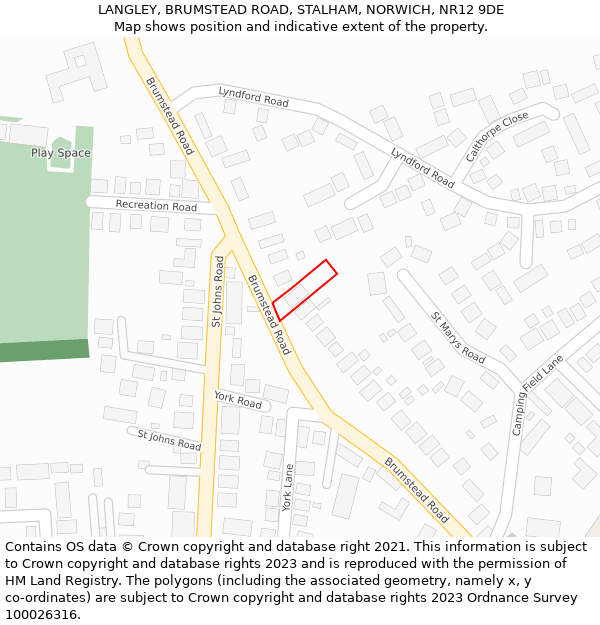 LANGLEY, BRUMSTEAD ROAD, STALHAM, NORWICH, NR12 9DE: Location map and indicative extent of plot