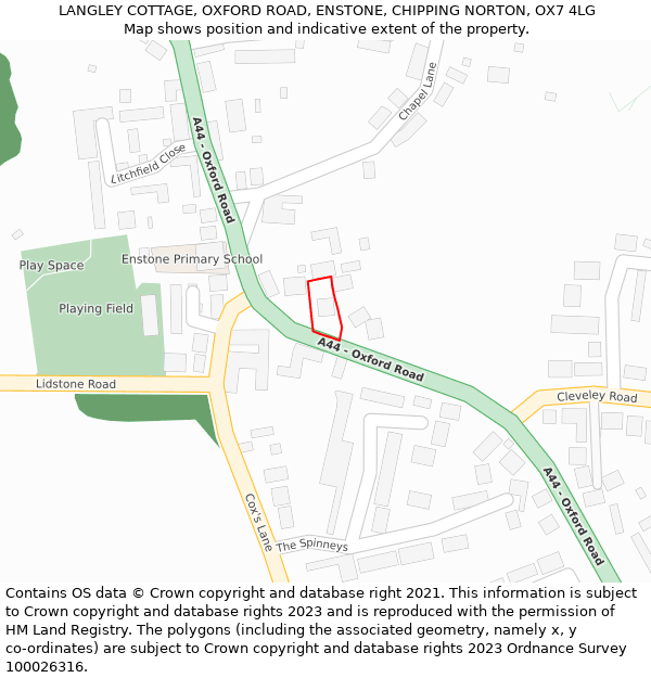 LANGLEY COTTAGE, OXFORD ROAD, ENSTONE, CHIPPING NORTON, OX7 4LG: Location map and indicative extent of plot