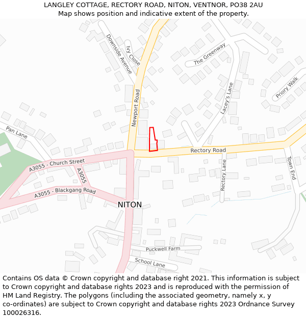 LANGLEY COTTAGE, RECTORY ROAD, NITON, VENTNOR, PO38 2AU: Location map and indicative extent of plot