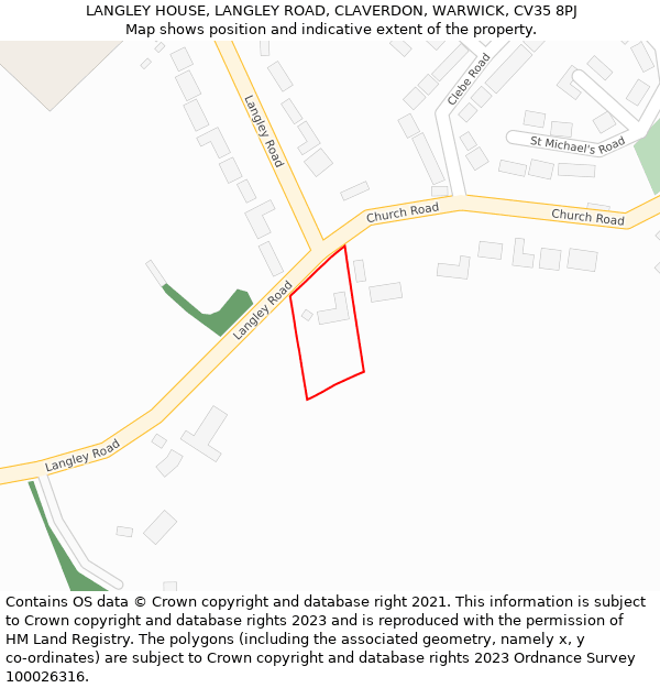 LANGLEY HOUSE, LANGLEY ROAD, CLAVERDON, WARWICK, CV35 8PJ: Location map and indicative extent of plot