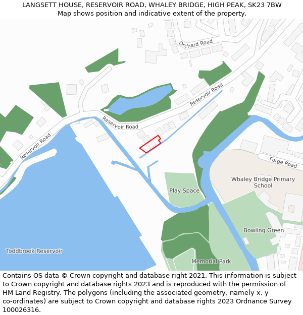 LANGSETT HOUSE, RESERVOIR ROAD, WHALEY BRIDGE, HIGH PEAK, SK23 7BW: Location map and indicative extent of plot