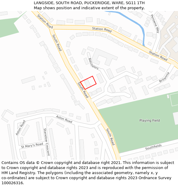 LANGSIDE, SOUTH ROAD, PUCKERIDGE, WARE, SG11 1TH: Location map and indicative extent of plot