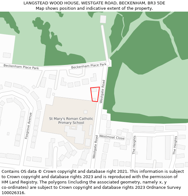 LANGSTEAD WOOD HOUSE, WESTGATE ROAD, BECKENHAM, BR3 5DE: Location map and indicative extent of plot