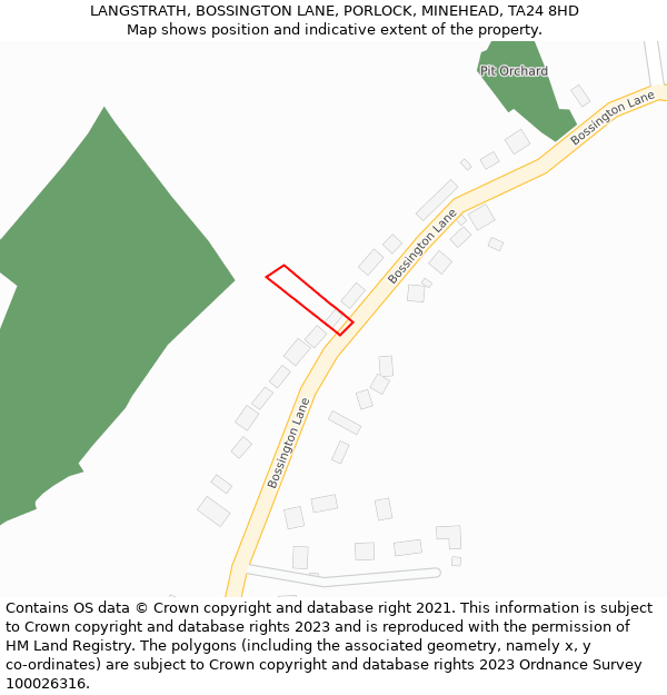 LANGSTRATH, BOSSINGTON LANE, PORLOCK, MINEHEAD, TA24 8HD: Location map and indicative extent of plot
