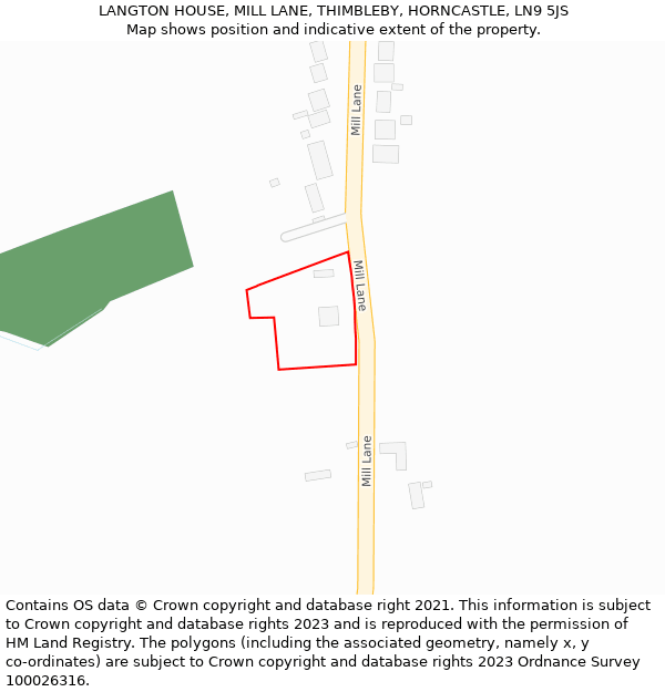 LANGTON HOUSE, MILL LANE, THIMBLEBY, HORNCASTLE, LN9 5JS: Location map and indicative extent of plot