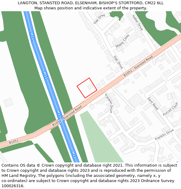 LANGTON, STANSTED ROAD, ELSENHAM, BISHOP'S STORTFORD, CM22 6LL: Location map and indicative extent of plot