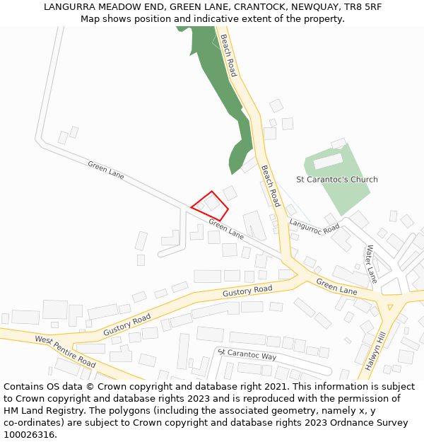 LANGURRA MEADOW END, GREEN LANE, CRANTOCK, NEWQUAY, TR8 5RF: Location map and indicative extent of plot