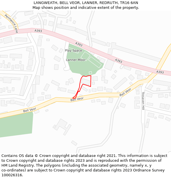 LANGWEATH, BELL VEOR, LANNER, REDRUTH, TR16 6AN: Location map and indicative extent of plot