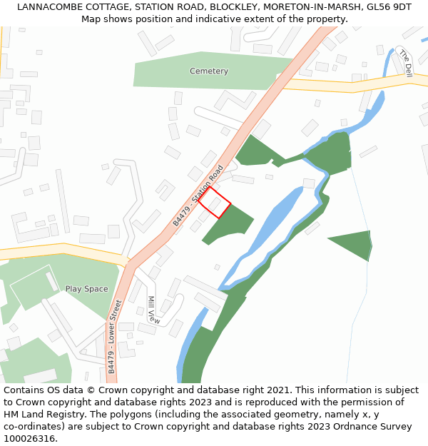 LANNACOMBE COTTAGE, STATION ROAD, BLOCKLEY, MORETON-IN-MARSH, GL56 9DT: Location map and indicative extent of plot
