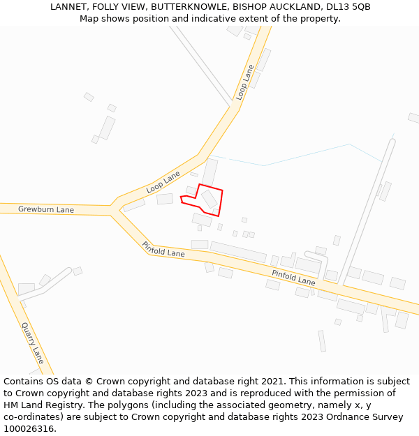 LANNET, FOLLY VIEW, BUTTERKNOWLE, BISHOP AUCKLAND, DL13 5QB: Location map and indicative extent of plot