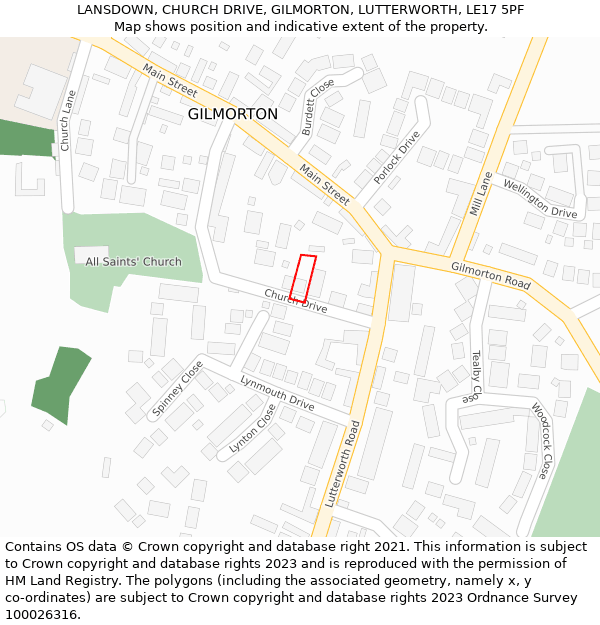 LANSDOWN, CHURCH DRIVE, GILMORTON, LUTTERWORTH, LE17 5PF: Location map and indicative extent of plot