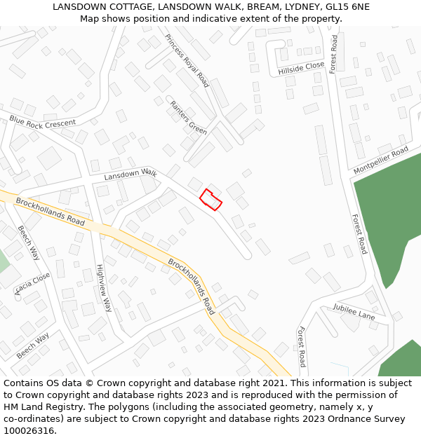 LANSDOWN COTTAGE, LANSDOWN WALK, BREAM, LYDNEY, GL15 6NE: Location map and indicative extent of plot