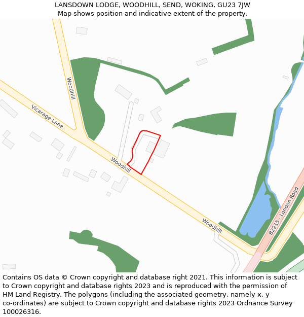 LANSDOWN LODGE, WOODHILL, SEND, WOKING, GU23 7JW: Location map and indicative extent of plot