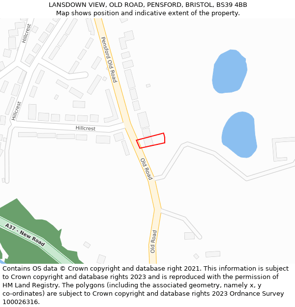 LANSDOWN VIEW, OLD ROAD, PENSFORD, BRISTOL, BS39 4BB: Location map and indicative extent of plot