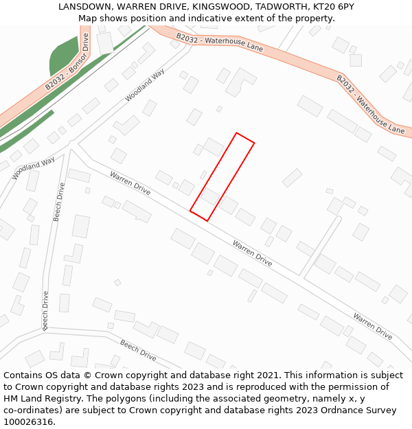 LANSDOWN, WARREN DRIVE, KINGSWOOD, TADWORTH, KT20 6PY: Location map and indicative extent of plot