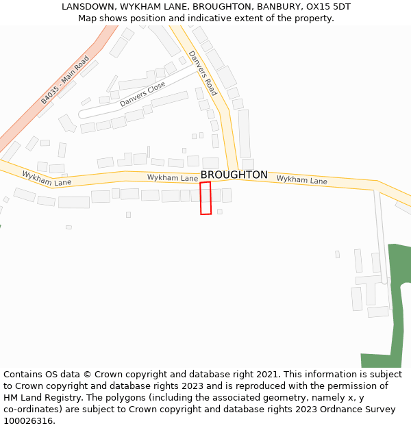 LANSDOWN, WYKHAM LANE, BROUGHTON, BANBURY, OX15 5DT: Location map and indicative extent of plot