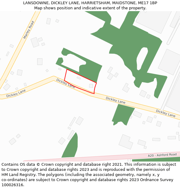 LANSDOWNE, DICKLEY LANE, HARRIETSHAM, MAIDSTONE, ME17 1BP: Location map and indicative extent of plot