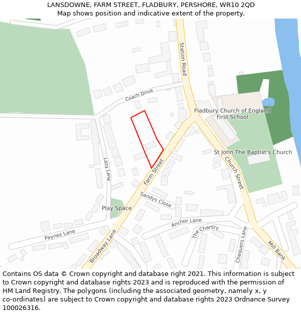 LANSDOWNE, FARM STREET, FLADBURY, PERSHORE, WR10 2QD: Location map and indicative extent of plot