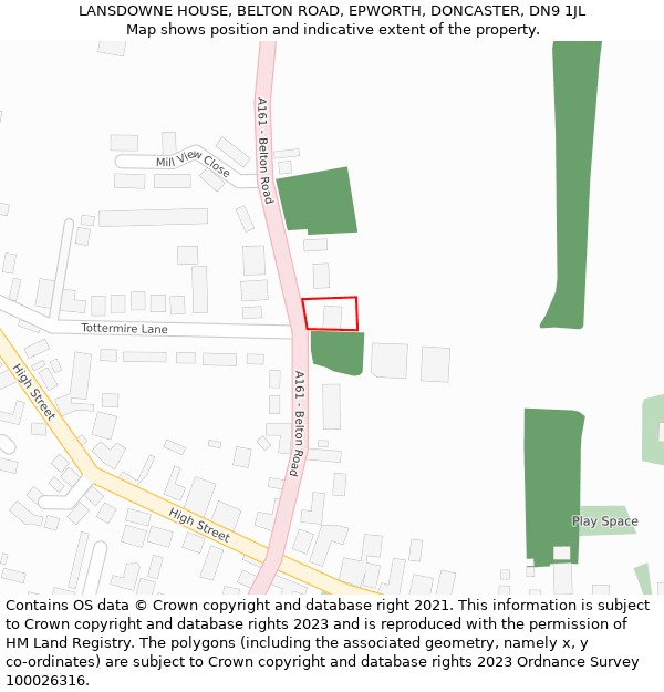 LANSDOWNE HOUSE, BELTON ROAD, EPWORTH, DONCASTER, DN9 1JL: Location map and indicative extent of plot