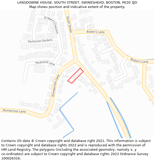 LANSDOWNE HOUSE, SOUTH STREET, SWINESHEAD, BOSTON, PE20 3JD: Location map and indicative extent of plot