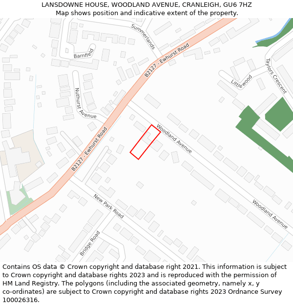 LANSDOWNE HOUSE, WOODLAND AVENUE, CRANLEIGH, GU6 7HZ: Location map and indicative extent of plot