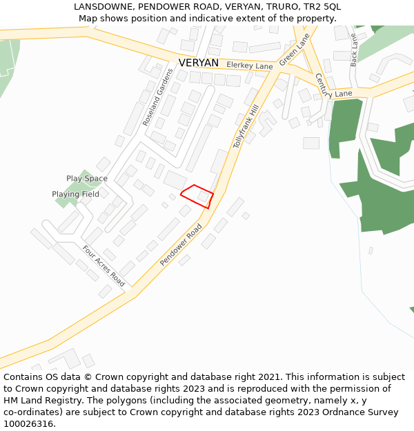 LANSDOWNE, PENDOWER ROAD, VERYAN, TRURO, TR2 5QL: Location map and indicative extent of plot