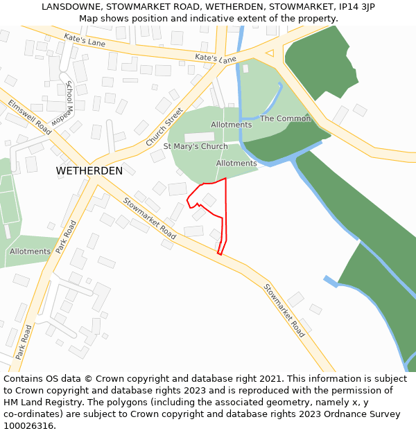 LANSDOWNE, STOWMARKET ROAD, WETHERDEN, STOWMARKET, IP14 3JP: Location map and indicative extent of plot