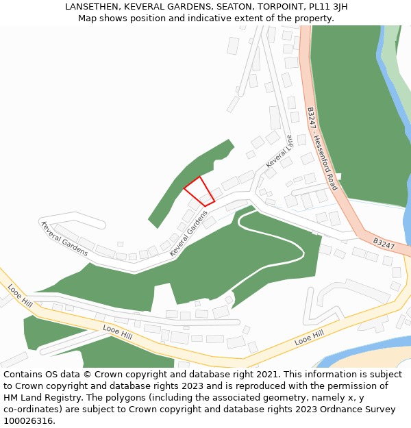 LANSETHEN, KEVERAL GARDENS, SEATON, TORPOINT, PL11 3JH: Location map and indicative extent of plot