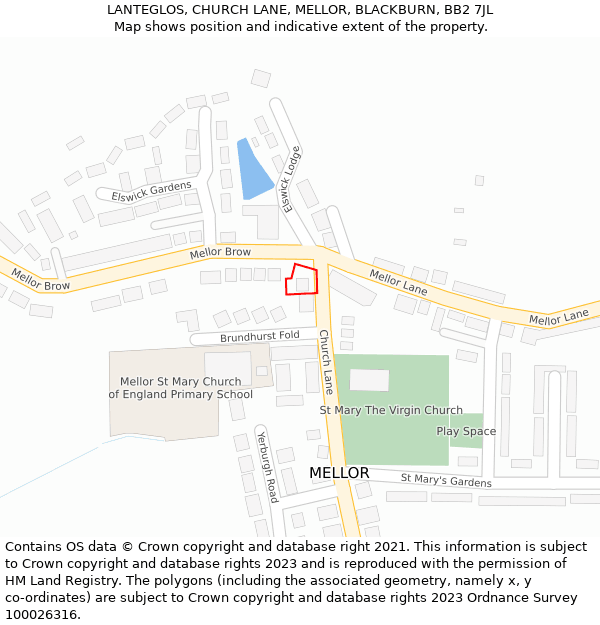 LANTEGLOS, CHURCH LANE, MELLOR, BLACKBURN, BB2 7JL: Location map and indicative extent of plot