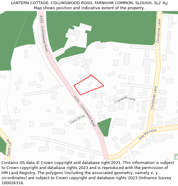 LANTERN COTTAGE, COLLINSWOOD ROAD, FARNHAM COMMON, SLOUGH, SL2 3LJ: Location map and indicative extent of plot