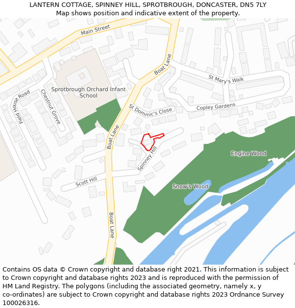 LANTERN COTTAGE, SPINNEY HILL, SPROTBROUGH, DONCASTER, DN5 7LY: Location map and indicative extent of plot
