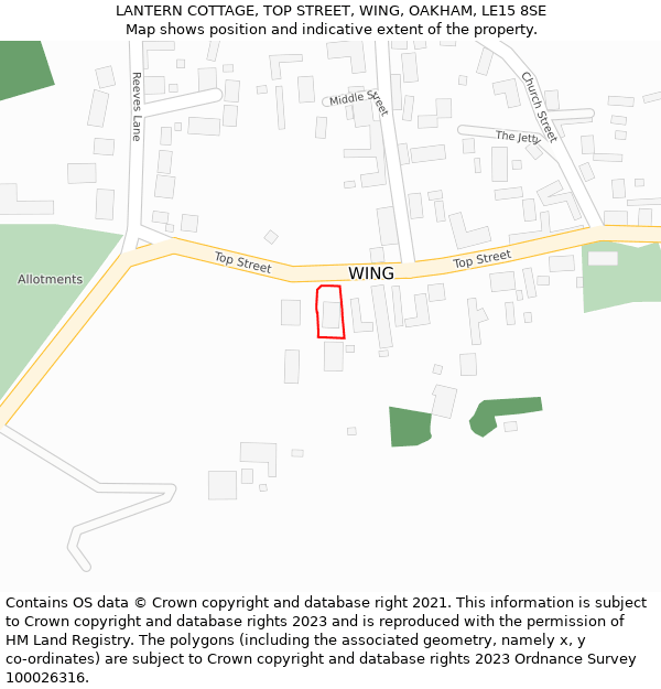 LANTERN COTTAGE, TOP STREET, WING, OAKHAM, LE15 8SE: Location map and indicative extent of plot
