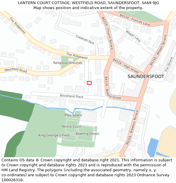 LANTERN COURT COTTAGE, WESTFIELD ROAD, SAUNDERSFOOT, SA69 9JG: Location map and indicative extent of plot