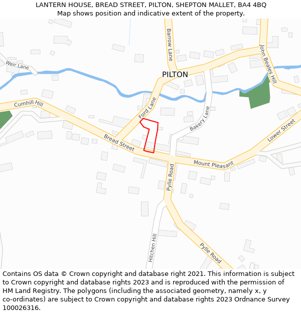 LANTERN HOUSE, BREAD STREET, PILTON, SHEPTON MALLET, BA4 4BQ: Location map and indicative extent of plot