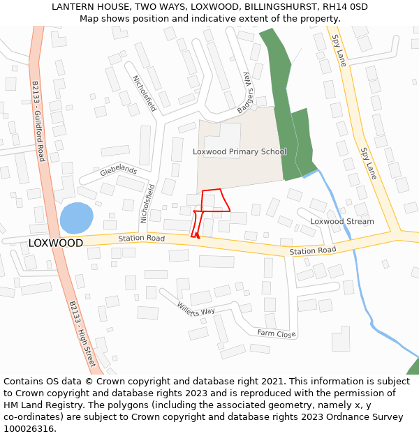 LANTERN HOUSE, TWO WAYS, LOXWOOD, BILLINGSHURST, RH14 0SD: Location map and indicative extent of plot