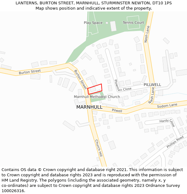 LANTERNS, BURTON STREET, MARNHULL, STURMINSTER NEWTON, DT10 1PS: Location map and indicative extent of plot