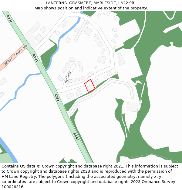 LANTERNS, GRASMERE, AMBLESIDE, LA22 9RL: Location map and indicative extent of plot