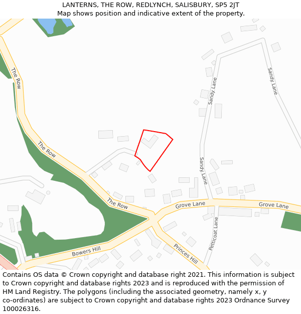 LANTERNS, THE ROW, REDLYNCH, SALISBURY, SP5 2JT: Location map and indicative extent of plot