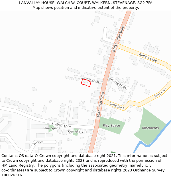 LANVALLAY HOUSE, WALCHRA COURT, WALKERN, STEVENAGE, SG2 7FA: Location map and indicative extent of plot