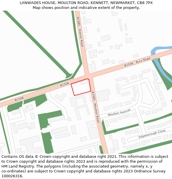 LANWADES HOUSE, MOULTON ROAD, KENNETT, NEWMARKET, CB8 7PX: Location map and indicative extent of plot