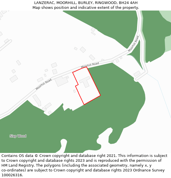 LANZERAC, MOORHILL, BURLEY, RINGWOOD, BH24 4AH: Location map and indicative extent of plot