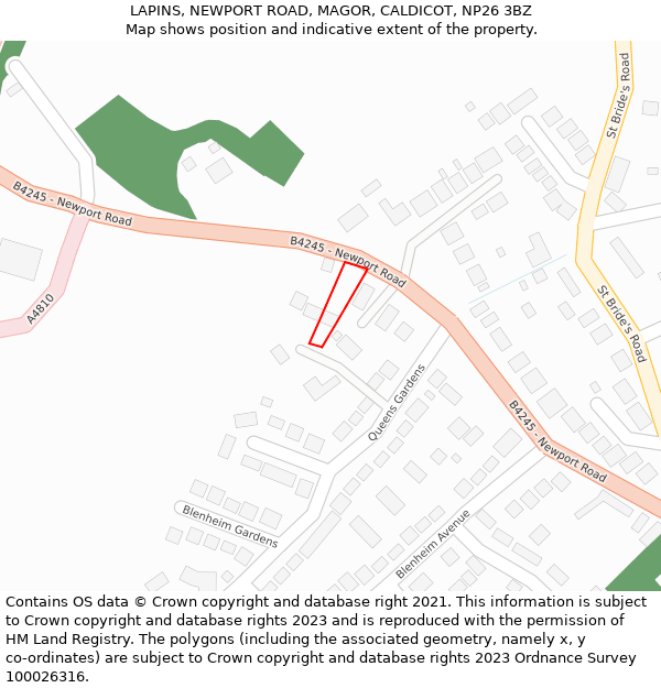 LAPINS, NEWPORT ROAD, MAGOR, CALDICOT, NP26 3BZ: Location map and indicative extent of plot